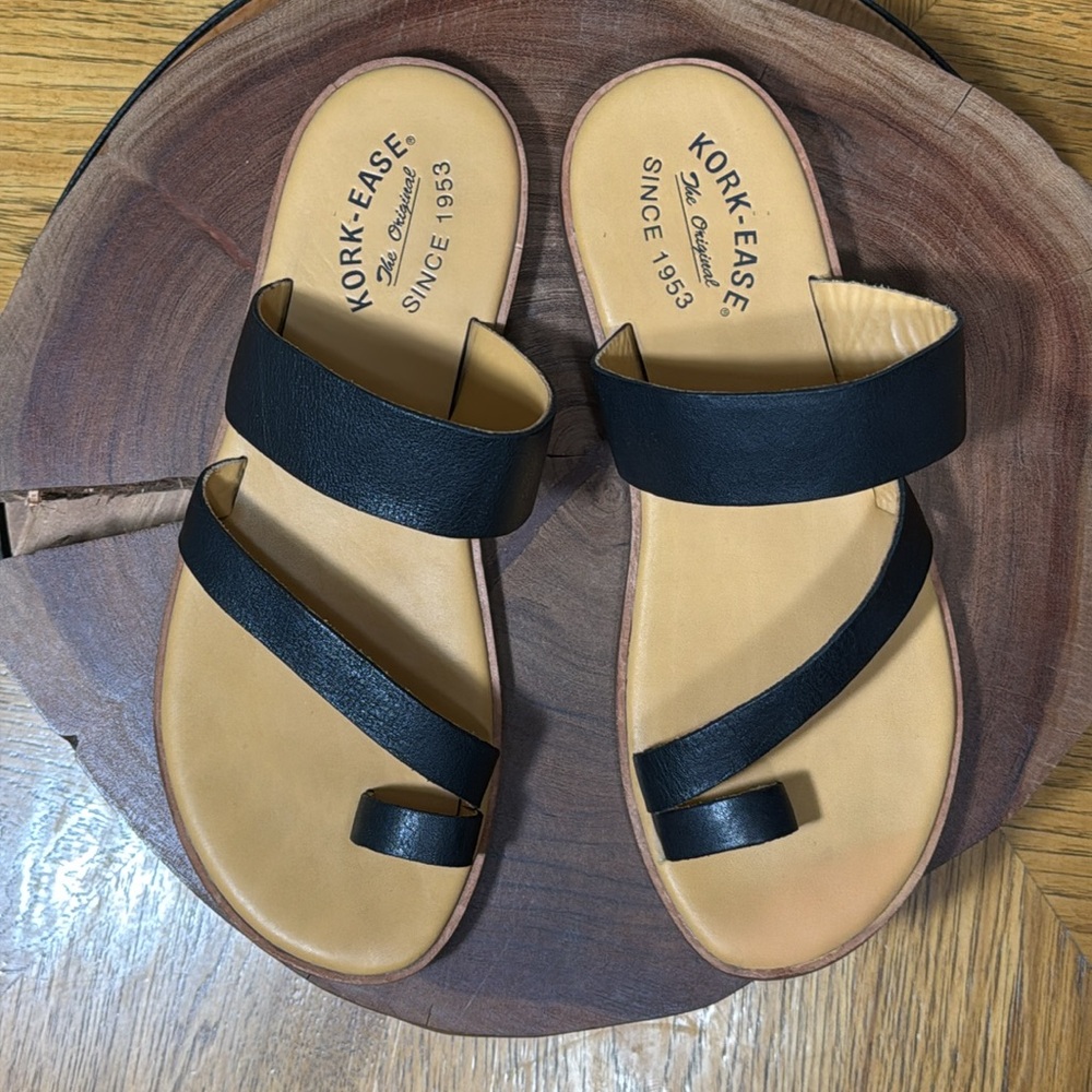 HTF KORK EASE 3 STRAP LEATHER SLIP ON SANDALS - Picture 3 of 14